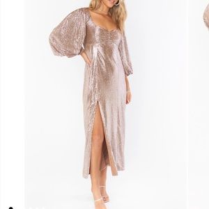 Show me your mumu Sydney midi dress in silver confetti size medium